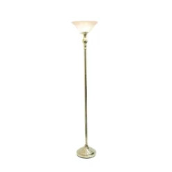 1 Light Torchiere Floor Lamp With Marbleized Glass Shade Gold - Elegant Designs