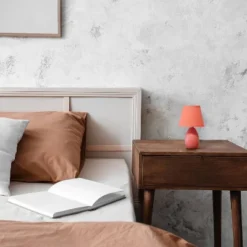 9.45" Petite Ceramic Oblong Bedside Table Desk Lamp With Matching Tapered Drum Shade Orange - Creekwood Home -Home Lighting GUEST aae32aa3 9d6c 4d10 b7b9 fa147e78ceed