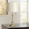 360 Lighting Swing Arm Desk Table Lamp 36" Tall Antique Brass Off White Embroidered Hourglass Fabric Drum Shade For Living Room Bedroom -Home Lighting GUEST ac2f83db aa9c 4aea 8080 ebd3bb4233ed