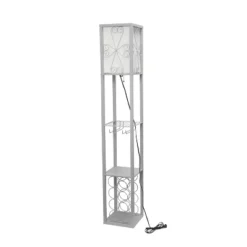 Etagere Organizer Storage Shelf Floor Lamp With Linen Shade Gray - Simple Designs -Home Lighting GUEST af371c8d ac58 4e2a 91c0 adadc3f2db40