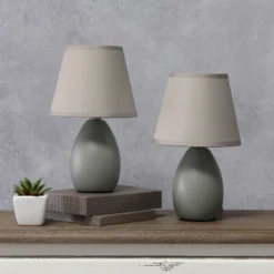 9.45" 2pk Petite Ceramic Oblong Bedside Table Desk Lamps With Matching Tapered Drum Shade Gray - Creekwood Home -Home Lighting GUEST af743401 5ed3 4881 b580 a45341e6e006