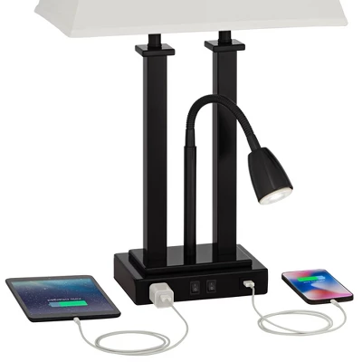Possini Euro Design Deacon Modern Desk Table Lamp 26" High Black With USB And AC Power Outlet In Base LED Reading Light Oatmeal Shade For Office Desk 5 Possini Euro Design Deacon Modern Desk Table Lamp 26" High Black With USB And AC Power Outlet In Base LED Reading Light Oatmeal Shade For Office Desk - Image 3