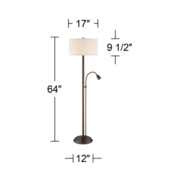 Possini Euro Design Traverse Modern Floor Lamp With LED Gooseneck Reading Light 64" Tall Oil Rubbed Bronze Oatmeal Drum Shade For Living Room Bedroom -Home Lighting GUEST b15d961d b890 4b70 9d9f 7c5054233a5f