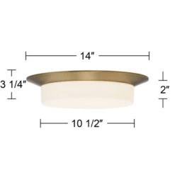 Possini Euro Design Melber Modern Ceiling Light Flush Mount Fixture 14" Wide Warm Brass Gold 3-Light Opal White Glass Shade For Bedroom Living Room -Home Lighting GUEST b285aa94 b8ac 4620 8846 61d63a9bf1a8