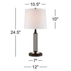 Franklin Iron Works Javier Industrial Table Lamp 24 1/2" High Bronze With USB Charging Port White Drum Shade For Bedroom Living Room Bedside Home Desk -Home Lighting GUEST b385ec22 cbf7 48b3 b323 670c2ff407ce