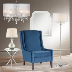 360 Lighting Albert Modern Table Lamp 24 3/4" High Mercury Glass Gourd Oatmeal Drum Shade For Bedroom Living Room Bedside Nightstand Office Kids House -Home Lighting GUEST b7467a5d 559e 4697 8375 20fd1f9f1e1b