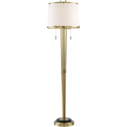 Possini Euro Design Palisade Modern Floor Lamp 64" Tall Satin Brass Metal Trimmed Fabric Tapered Drum Shade For Living Room Bedroom Office House Home -Home Lighting GUEST b7875c97 4595 491e 8777 09fa9f6866b1