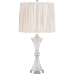 Regency Hill Luca Modern Table Lamps 25 1/2" High Set Of 2 Twisted Glass With USB Charging Port Oyster Shirred Shade For Bedroom Living Room Home Desk -Home Lighting GUEST b81c92b4 b01f 444e b96e 6916233654a9