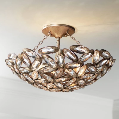 Franklin Iron Works Viera Rustic Ceiling Light Semi Flush Mount Fixture 20" Wide Bronze 3-Light Clear Cut Crystal Mosaic Bowl For Bedroom Living Room 3 Franklin Iron Works Viera Rustic Ceiling Light Semi Flush Mount Fixture 20" Wide Bronze 3-Light Clear Cut Crystal Mosaic Bowl For Bedroom Living Room