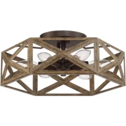 Possini Euro Design Moorcroft Modern Farmhouse Ceiling Light Semi Flush Mount Fixture 14 1/2" Wide Dark Wood Bronze 6-Light Hexagon Frame For Bedroom -Home Lighting GUEST b9407276 27c2 4ed6 85ac 742cab5f96d8