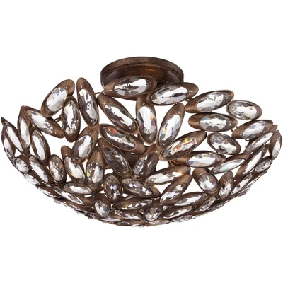 Franklin Iron Works Viera Rustic Ceiling Light Semi Flush Mount Fixture 20" Wide Bronze 3-Light Clear Cut Crystal Mosaic Bowl For Bedroom Living Room 6 Franklin Iron Works Viera Rustic Ceiling Light Semi Flush Mount Fixture 20" Wide Bronze 3-Light Clear Cut Crystal Mosaic Bowl For Bedroom Living Room - Image 4