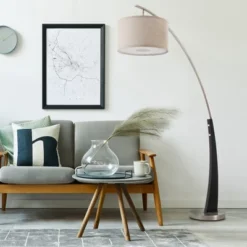 FC Design 71.5" Tall Drum Shade Arched Floor Lamp With Unique Black Wood Pole And Metal Base -Home Lighting GUEST b9be0cd9 d324 48c2 bf5a 68b5474ce940