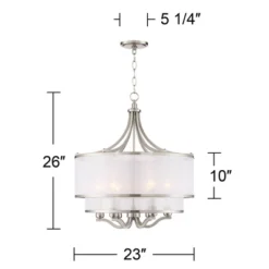 Possini Euro Design Nor Brushed Nickel Pendant Chandelier 23" Wide Modern Double White Organza Shade 6-Light Fixture For Dining Room Kitchen Island -Home Lighting GUEST bb16169e e8ac 40d5 a519 799cfcb81c1e