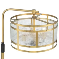 Possini Euro Design Modern Arc Floor Lamp 66" Tall Warm Gold Matte Black 4-Light Frosted Rain Pattern Glass For Living Room House -Home Lighting GUEST bb916c44 c338 4d42 b93e 8a71521863e1