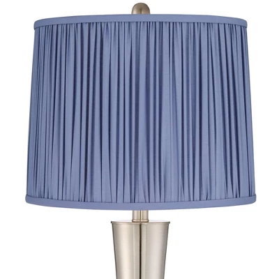 360 Lighting Geoff Modern Table Lamps Set Of 2 26" High Brushed Nickel With USB Charging Port Blue Shirred Shade For Bedroom Living Room House Desk 3 360 Lighting Geoff Modern Table Lamps Set Of 2 26" High Brushed Nickel With USB Charging Port Blue Shirred Shade For Bedroom Living Room House Desk