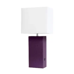 21" Lexington Leather Base Modern Home Decor Bedside Table Lamp With USB Charging Port And Fabric Shade - Lalia Home -Home Lighting GUEST beba5898 f326 4592 82e9 7553dc78e0c9