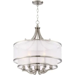Possini Euro Design Nor Brushed Nickel Pendant Chandelier 23" Wide Modern Double White Organza Shade 6-Light Fixture For Dining Room Kitchen Island -Home Lighting GUEST c19ac5bd 5808 482d 9cfb 07d1572fc05b