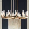 Stiffel Aron Brass Gold Wagon Wheel Chandelier 36" Wide Modern Clear Glass Shade 12-Light Fixture For Dining Room House Foyer Kitchen Island Entryway
