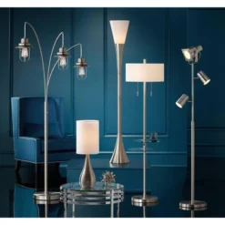 Possini Euro Design Piazza Modern Torchiere Floor Lamp 72 1/2" Tall Brushed Nickel Metal Frosted White Glass Shade For Living Room Bedroom Office Home -Home Lighting GUEST c4055c5b c330 4882 8cdd de2ac843709b