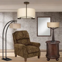 Possini Euro Design Stinson Modern Ceiling Light Semi Flush Mount Fixture 17 1/4" Wide Bronze 3-Light Linen Drum Shade For Bedroom Kitchen Living Room -Home Lighting GUEST c5be1f51 eb3a 4c04 a5ee 6954f22ffa67