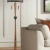 Franklin Iron Works Modern Mid Century Farmhouse Rustic Floor Lamp 64" Tall Bronze Cherry Wood Metal Cream Double Drum Shade For Living Room Reading -Home Lighting GUEST c66a2c5a 9797 4bef 8ad8 47252362f80f