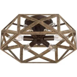Possini Euro Design Moorcroft Modern Farmhouse Ceiling Light Semi Flush Mount Fixture 14 1/2" Wide Dark Wood Bronze 6-Light Hexagon Frame For Bedroom -Home Lighting GUEST c6b6a93f 9066 4008 993a 71d79b906b13