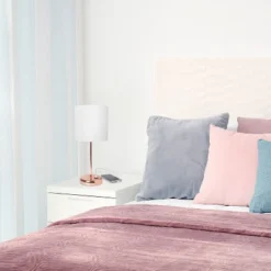 19.5" Bedside USB Port Feature Metal Table Desk Lamp Rose Gold With White Fabric Shade - Creekwood Home -Home Lighting GUEST c82f919d 0481 40f4 9b67 e4d1f9e1c156