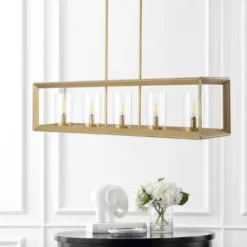 LED 5-Light Metal/Glass Anna Linear Pendant - JONATHAN Y -Home Lighting GUEST c8646620 5a04 4cf7 8845 38626f7d3fed