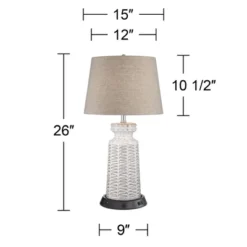 360 Lighting Helene Country Cottage Table Lamp 26" High Cream White Ceramic With Dimmable USB Workstation Base Tan Drum Linen For Living Room Desk -Home Lighting GUEST c8870944 48a0 4b59 974e 936cd968e8fb