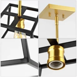 9.25" 1-Light Girard Farmhouse Industrial Iron LED Pendant Black/Brass Gold - JONATHAN Y -Home Lighting GUEST c92aaa37 9be1 4704 a8b5 aeaa0fb5af3c