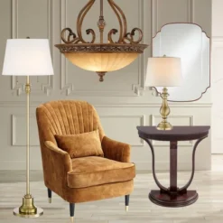 Kathy Ireland Sterling Estate Golden Bronze Pendant Chandelier 26 1/2" Wide Rustic Champagne Bowl Shade 3-Light Fixture For Dining Room Kitchen Island -Home Lighting GUEST c969f54c ccd9 44f6 88f1 b321a159e455