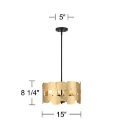 Possini Euro Design Stella Black Pendant Chandelier 15" Wide Modern Gold Leaf Drum Shade 4-Light Fixture For Dining Room House Foyer Kitchen Island -Home Lighting GUEST ce404503 72a6 42fa b60a 005d26d6fc09