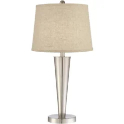 360 Lighting Geoff Modern Table Lamps 26" High Set Of 2 Brushed Nickel With USB Charging Port Cream Burlap Drum Shade For Bedroom Living Room Desk -Home Lighting GUEST d117b070 aa32 4d77 ab0d e72e60631f1e