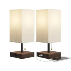 Small Table Lamp Set With Wood Base – Set Of 2 Modern Rectangle Lights With LED Bulb IncludeDecor Living Room, Bedroom, Or Home Office By Lavish Home 13 Small Table Lamp Set With Wood Base – Set Of 2 Modern Rectangle Lights With LED Bulb IncludeDecor Living Room, Bedroom, Or Home Office By Lavish Home -Home Lighting GUEST d136bd32 0a4a 4d61 9b50 01ff40f4c9c4