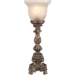Regency Hill French LED Uplight Desk Table Lamp 18" High Beige Wash Candlestick Alabaster Glass Shade For Bedroom Bedside Office -Home Lighting GUEST d184b510 32e3 406c 9bdc 3bfc14d6800f