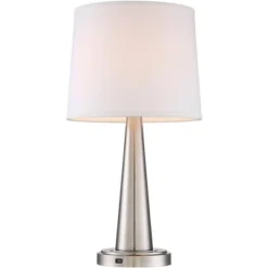 360 Lighting Karla Art Deco Style Table Lamps 25" High Set Of 2 Brushed Nickel With USB Charging Port And Table Top Dimmers White Fabric Drum For Desk -Home Lighting GUEST d4513474 0e29 403f 915c 0f0049034786