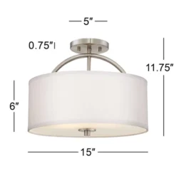 Possini Euro Design Halsted Modern Ceiling Light Semi Flush Mount Fixture 15" Wide Brushed Nickel 2-Light Oatmeal Linen Drum For Bedroom Living Room -Home Lighting GUEST d467f660 902a 45b3 bde3 1d30f40fac9c