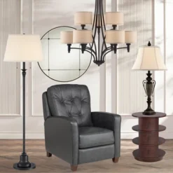 360 Lighting Spenser Rustic Farmhouse Floor Lamp 58" Tall Oiled Bronze Metal Off White Linen Empire Shade For Living Room Bedroom Office House Home -Home Lighting GUEST d4cd80f6 511a 4302 ad5e f5d90ee958aa