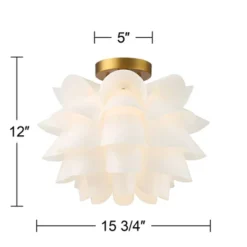 Possini Euro Design Modern Ceiling Light Semi Flush Mount Fixture White Flower Gold Metal 15 3/4" Wide Living Room Bedroom Kitchen -Home Lighting GUEST d4dfbf46 d749 4ed9 ad97 3bda7c01cd2a