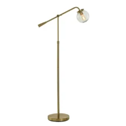 Reagan Contemporary Ribbed Glass Globular Shade Floor Lamp Antique Brass Finish - StyleCraft