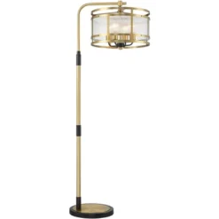 Possini Euro Design Modern Arc Floor Lamp 66" Tall Warm Gold Matte Black 4-Light Frosted Rain Pattern Glass For Living Room House -Home Lighting GUEST d7548616 314f 4340 9f08 eb0a6e63d840