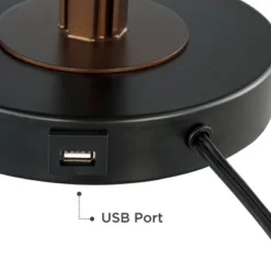 Franklin Iron Works Sydney Modern Mid Century Table Lamp 26" High Bronze With USB Charging Port Oatmeal Drum Shade For Bedroom Living Room Office Desk -Home Lighting GUEST d84e158a adcf 4986 9672 2c4e587d0f77