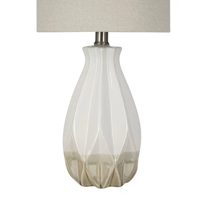 19" Textured Ceramic Accent Table Lamp With Linen Shade (Includes LED Light Bulb) White - Cresswell Lighting 3 19" Textured Ceramic Accent Table Lamp With Linen Shade (Includes LED Light Bulb) White - Cresswell Lighting