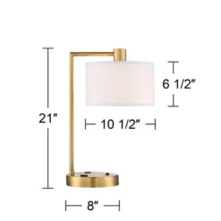 360 Lighting Colby Modern Desk Lamp 21" High Antique Gold With USB And AC Power Outlet In Base White Linen Drum Shade For Bedroom Living Room Desk -Home Lighting GUEST d9e19dcf ce5f 4e15 9d9f 7f55cf6dbfbc