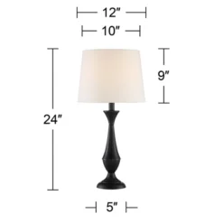 360 Lighting Joyce Modern Table Lamps 24" High Set Of 2 Black Metal White Linen Tapered Drum Shade For Bedroom Living Room Bedside Nightstand Office -Home Lighting GUEST daa4bf00 03fd 4935 9979 a72a8664eba9