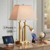 Possini Euro Design Deacon Modern Desk Table Lamp 26" High Brass With USB And AC Power Outlet In Base LED Reading Light Oatmeal Shade For Office Desk -Home Lighting GUEST dac7a665 e2a1 41c8 86ce 4caa08ae5104