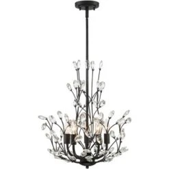 Regency Hill Aurine Matte Black Pendant Chandelier 18" Wide Modern Clear Crystal Glass Leaf 5-Light Fixture For Dining Room Foyer House Kitchen Island -Home Lighting GUEST dbf17b03 3b29 4929 a345 f3f396b08db5