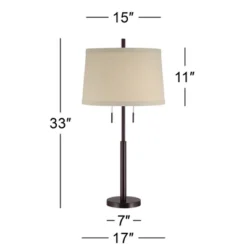 Possini Euro Design Modern Buffet Table Lamp 33" Tall With USB Charging Port Dark Bronze Drum Shade For Bedroom Living Room Office -Home Lighting GUEST dcc07fcf 70fe 4765 9a48 e7b3bafa7865