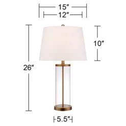 360 Lighting Coastal Table Lamp 26" High Glass Cylinder Gold Fillable White Drum Shade For Living Room Family Bedroom Bedside Nightstand -Home Lighting GUEST dd2c6f0b 2ba9 4de2 b1d4 83514a33bc37