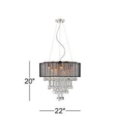 Possini Euro Design Bretton Brushed Nickel Chandelier 22" Wide Modern Clear Glass Crystal Black Sheer Shade 12-Light Fixture For Dining Room Kitchen -Home Lighting GUEST de51a246 fb53 4f25 bb9c 2fc37f16b1b4